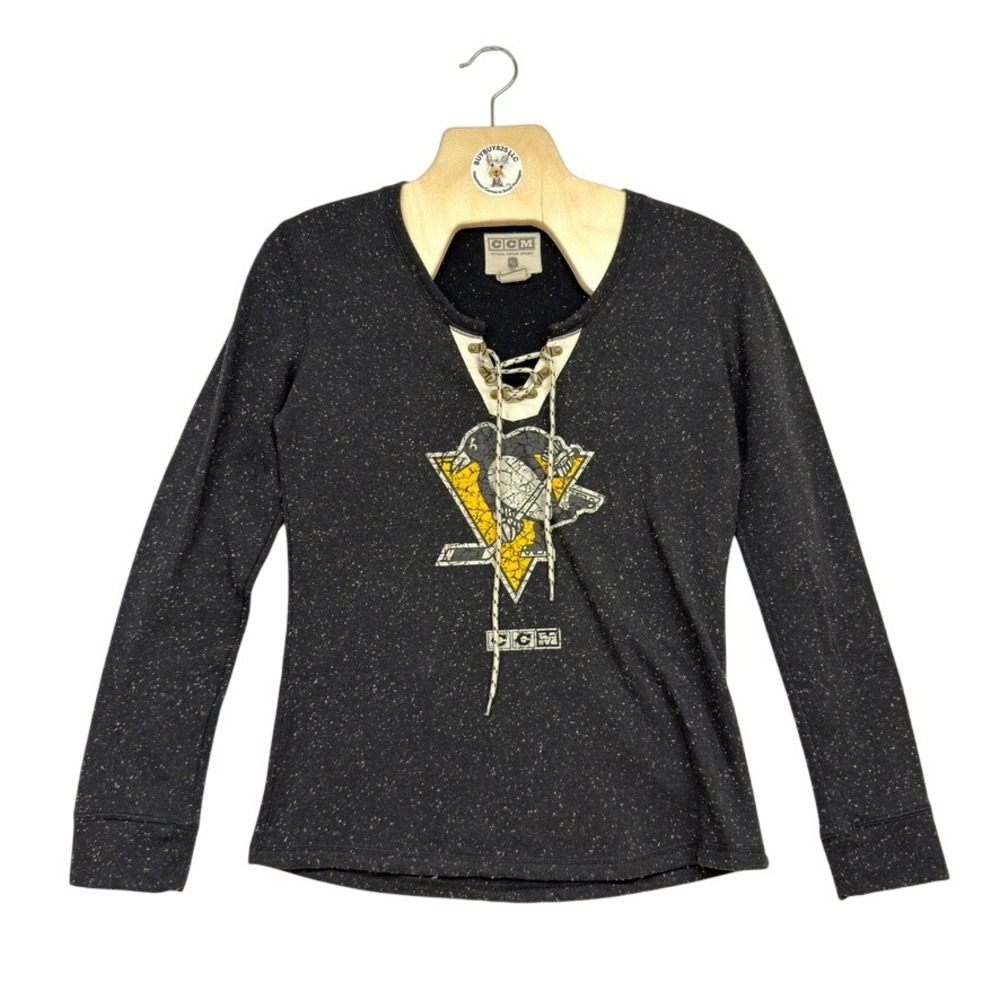 CCM Pittsburgh Penguins Lace Up Sweatshirt Women's L NHL Hockey‎ Pullover